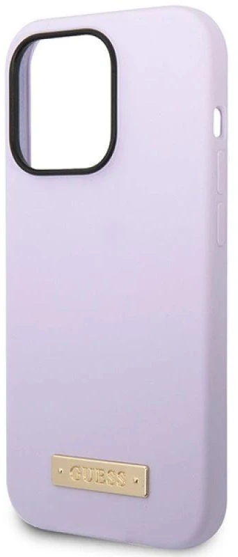 Guess telefono dėklas iPhone 14 Pro 6,1 GUHMP14LSBPLU violetinė hard telefono dėklas Liquid Silikoninis Logo MagSafe
