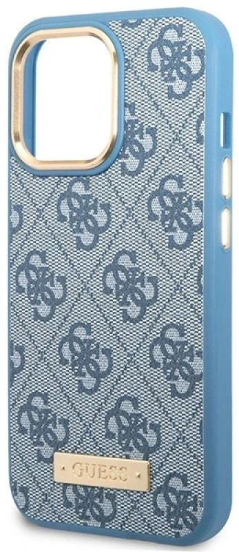 Apple iPhone 14 Pro Guess Dėklas 4G Logo Plate MagSafe mėlynos spalvos