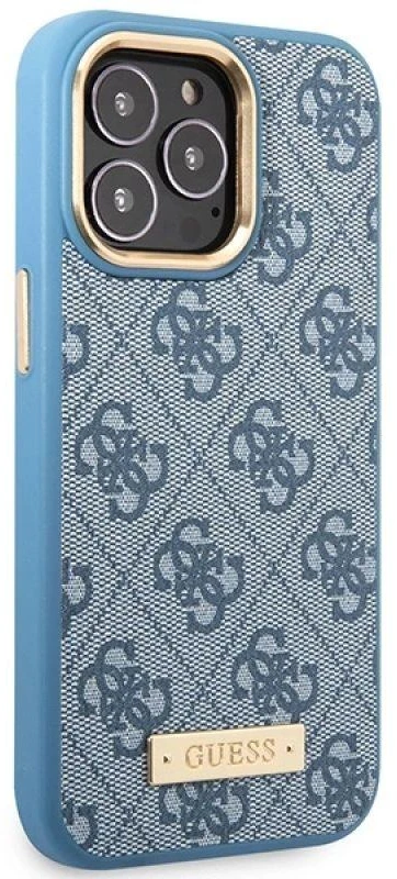 Apple iPhone 14 Pro Guess Dėklas 4G Logo Plate MagSafe mėlynos spalvos