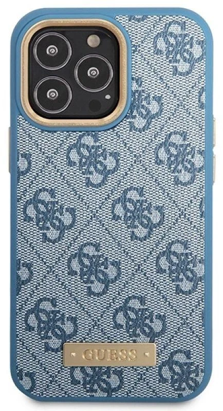 Apple iPhone 14 Pro Guess Dėklas 4G Logo Plate MagSafe mėlynos spalvos