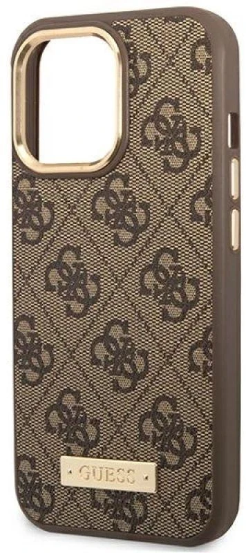 Guess GUHMP14LU4GPRW Apple iPhone 14 Pro 6,1″ rudos spalvos kietas dėklas 4G Logo Plate MagSafe