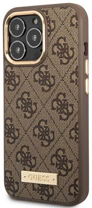 Guess GUHMP14LU4GPRW Apple iPhone 14 Pro 6,1″ rudos spalvos kietas dėklas 4G Logo Plate MagSafe