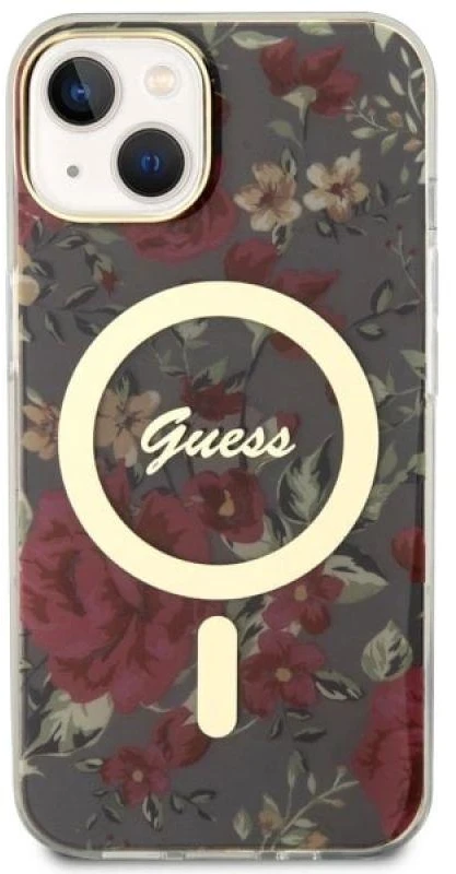 Dėklas GUESS GUHMP14MHCFWSA IPHONE 14 PLUS / 15 PLUS 6.7 "Žalias / KHAKI HARDCASE FLOWER MAGSAFE