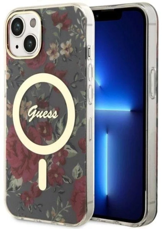 Dėklas GUESS GUHMP14MHCFWSA IPHONE 14 PLUS / 15 PLUS 6.7 "Žalias / KHAKI HARDCASE FLOWER MAGSAFE