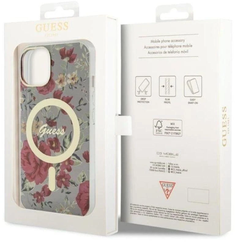 Dėklas GUESS GUHMP14MHCFWSA IPHONE 14 PLUS / 15 PLUS 6.7 "Žalias / KHAKI HARDCASE FLOWER MAGSAFE