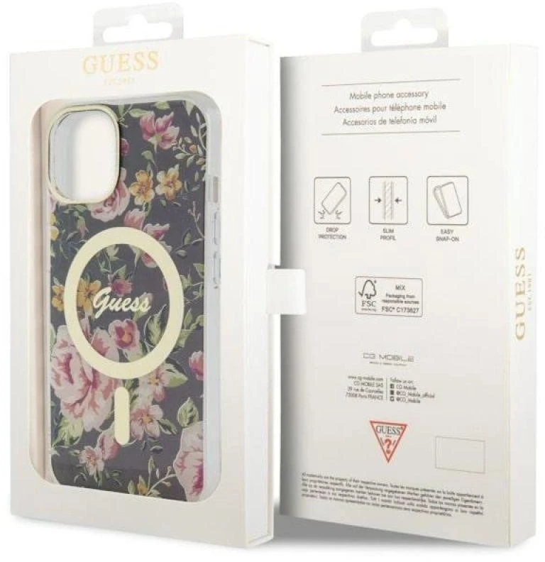 Dėklas GUESS GUHMP14MHCFWSK IPHONE 14 PLUS / 15 PLUS 6.7 "Juodas / Juodas HARDCASE FLOWER MAGSAFE