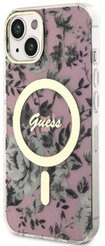 Dėklas GUESS GUHMP14MHCFWSP IPHONE 14 PLUS / / 15 PLUS 6.7 "Rožinis / Rožinis HARDCASE FLOWER MAGSAFE