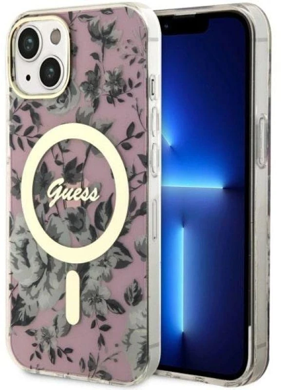 Dėklas GUESS GUHMP14MHCFWSP IPHONE 14 PLUS / / 15 PLUS 6.7 "Rožinis / Rožinis HARDCASE FLOWER MAGSAFE