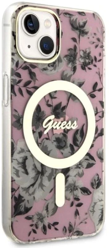 Dėklas GUESS GUHMP14MHCFWSP IPHONE 14 PLUS / / 15 PLUS 6.7 "Rožinis / Rožinis HARDCASE FLOWER MAGSAFE