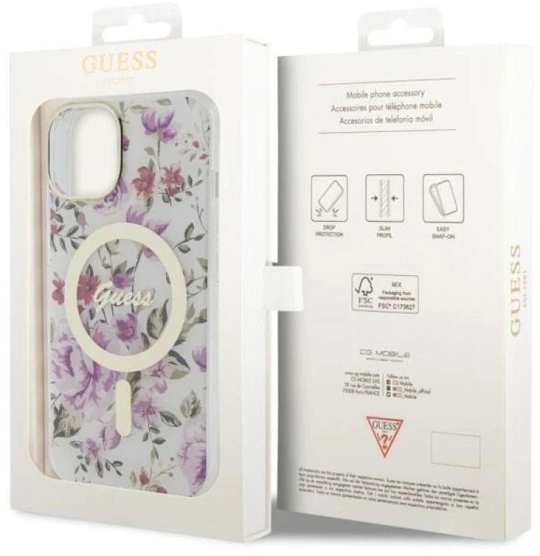 Dėklas GUESS GUHMP14MHCFWST IPHONE 14 PLUS / 15 PLUS 6.7 "TRANSPARENT HARDCASE FLOWER MAGSAFE