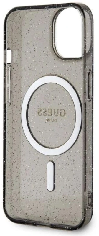 Guess GUHMP14MHCMCGK Apple iPhone 14 Plus / 15 Plus 6.7″ juodos spalvos kietas dėklas Glitter Gold MagSafe