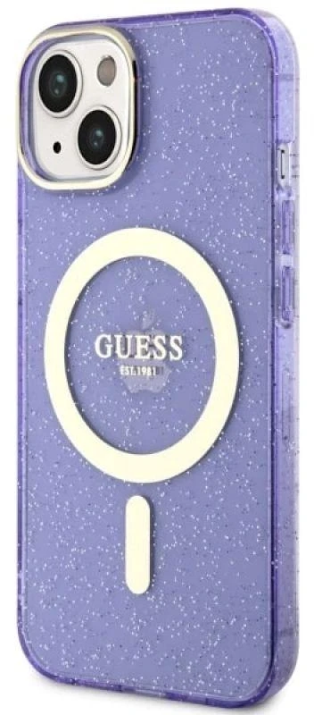 Dėklas GUESS GUHMP14MHCGUG IPHONE 14 PLUS / 15 PLUS 6.7 "PURPLE / PURPLE HARDCASE GLITTER GOLD MAGSAFE