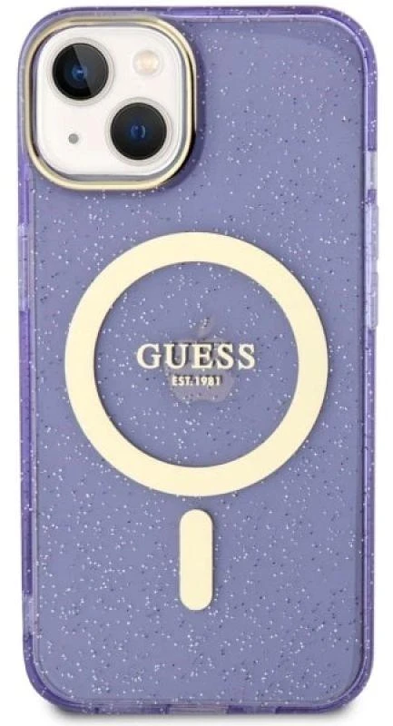 Dėklas GUESS GUHMP14MHCGUG IPHONE 14 PLUS / 15 PLUS 6.7 "PURPLE / PURPLE HARDCASE GLITTER GOLD MAGSAFE