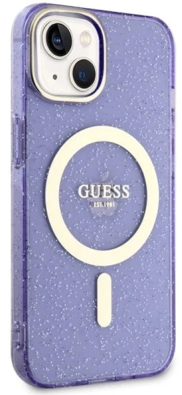 Dėklas GUESS GUHMP14MHCGUG IPHONE 14 PLUS / 15 PLUS 6.7 "PURPLE / PURPLE HARDCASE GLITTER GOLD MAGSAFE