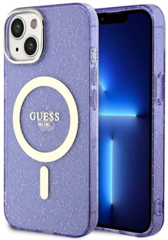 Dėklas GUESS GUHMP14MHCGUG IPHONE 14 PLUS / 15 PLUS 6.7 "PURPLE / PURPLE HARDCASE GLITTER GOLD MAGSAFE