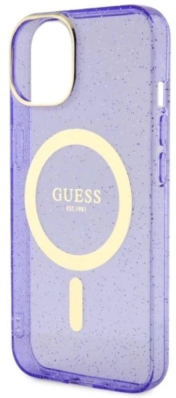 Dėklas GUESS GUHMP14MHCGUG IPHONE 14 PLUS / 15 PLUS 6.7 "PURPLE / PURPLE HARDCASE GLITTER GOLD MAGSAFE