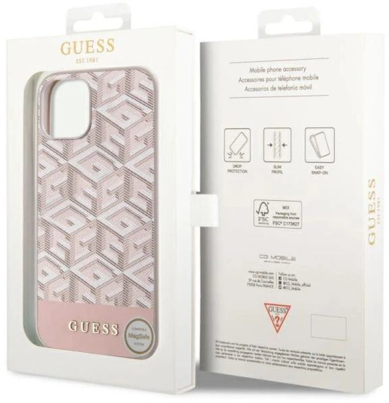 Dėklas GUESS GUHMP14MHGCFSEP IPHONE 14 PLUS / 15 PLUS 6.7 "Rožinis / Rožinis HARD CASE GCUBE STRIPES MAGSAFE