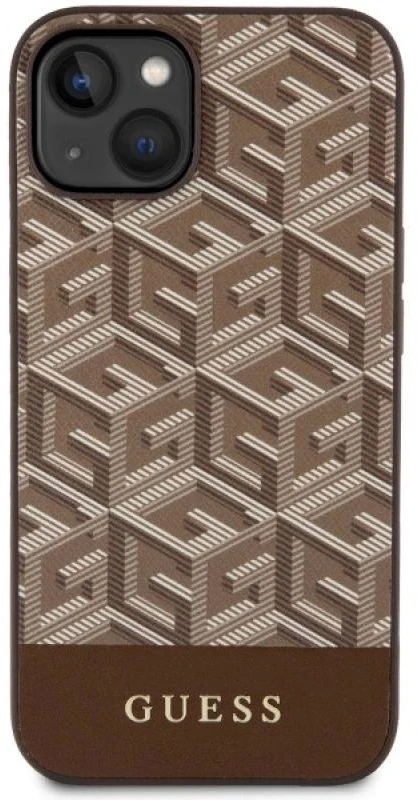 Guess GUHMP14MHGCFSEW Apple iPhone 14 Plus / 15 Plus 6.7″ rudos spalvos kietas dėklas GCube Stripes MagSafe