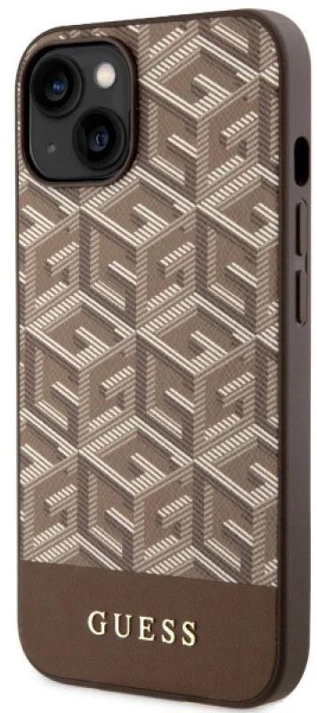 Guess GUHMP14MHGCFSEW Apple iPhone 14 Plus / 15 Plus 6.7″ rudos spalvos kietas dėklas GCube Stripes MagSafe