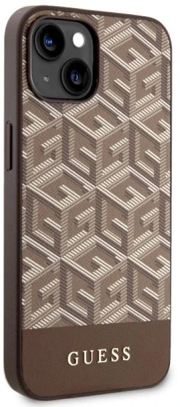 Guess GUHMP14MHGCFSEW Apple iPhone 14 Plus / 15 Plus 6.7″ rudos spalvos kietas dėklas GCube Stripes MagSafe