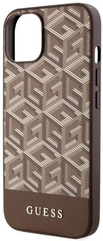 Guess GUHMP14MHGCFSEW Apple iPhone 14 Plus / 15 Plus 6.7″ rudos spalvos kietas dėklas GCube Stripes MagSafe