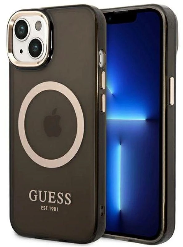 Dėklas GUESS GUHMP14MHTCMK IPHONE 14 PLUS / 15 PLUS 6.7 "Juodas / Juodas HARD CASE GOLD OUTLINE TRANSLUENT MAGSAFE