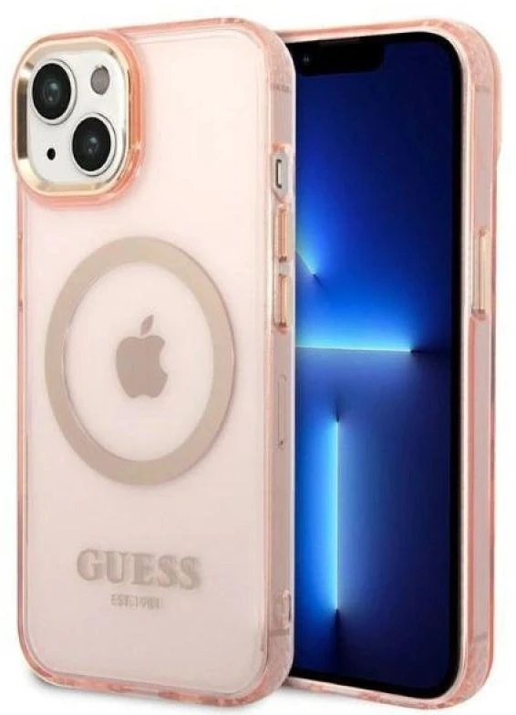Dėklas GUESS GUHMP14MHTCMP IPHONE 14 PLUS / 15 PLUS 6.7 "Rožinis / Rožinis HARD CASE GOLD OUTLINE TRANSLUENT MAGSAFE