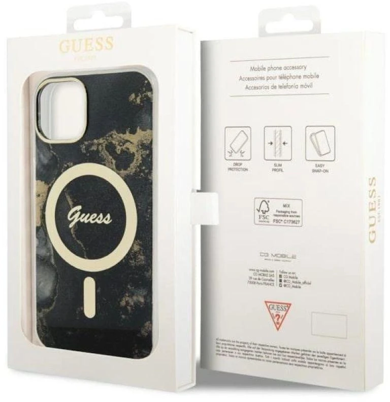 Dėklas GUESS GUHMP14MHTMRSK IPHONE 14 PLUS / 15 PLUS 6.7 "Juodas / Juodas HARDCASE GOLDEN MARBLE MAGSAFE