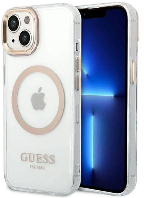 Dėklas GUESS GUHMP14MHTMD IPHONE 14 PLUS / 15 PLUS 6.7 "GOLD / GOLD HARD CASE METAL OUTLINE MAGSAFE
