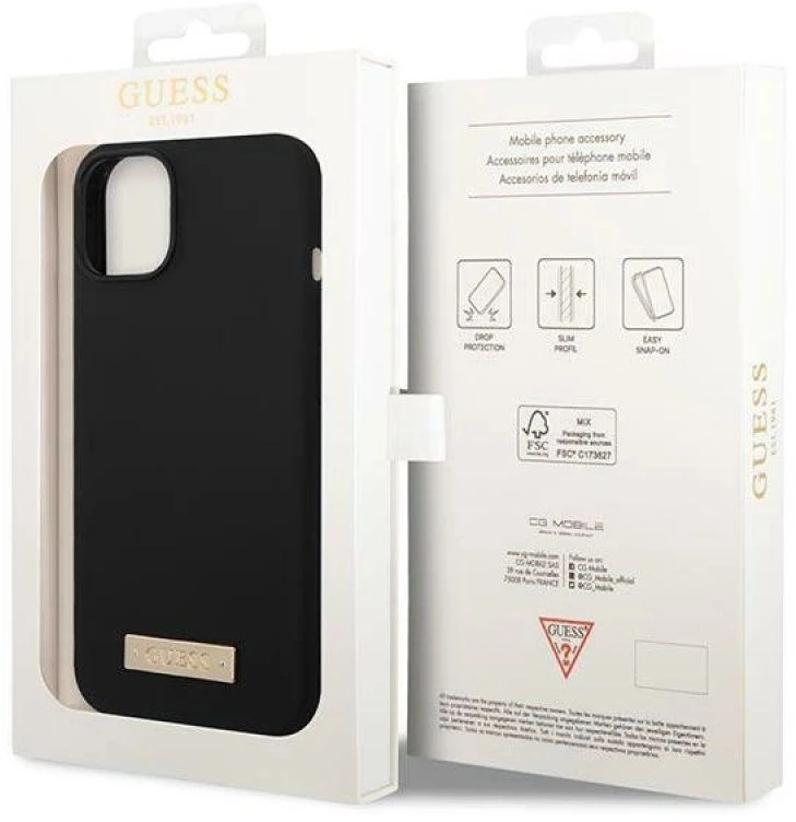 Dėklas GUESS GUHMP14MSBPLK IPHONE 14 PLUS / 15 PLUS 6.7 "Juodas / Juodas HARD CASE SILICONE PLATE MAGSAFE LOGO