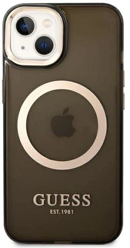 Guess GUHMP14SHTCMK Apple iPhone 14 / 15 / 136.1" dėklas telefonui juodos spalvos hard case Gold Outline Translucent MagSafe