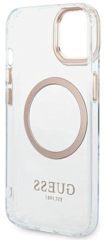 Guess GUHMP14SHTRMD Apple iPhone 14 / 15 / 13 6.1″ auksinis kietas dėklas Metal Outline Magsafe