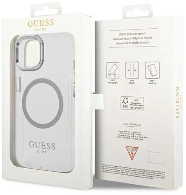 Dėklas GUESS GUHMP14SHSHTMS IPHONE 14/15/13 6.1 "Sidabrinis / Sidabrinis HARD CASE METAL OUTLINE MAGSAFE