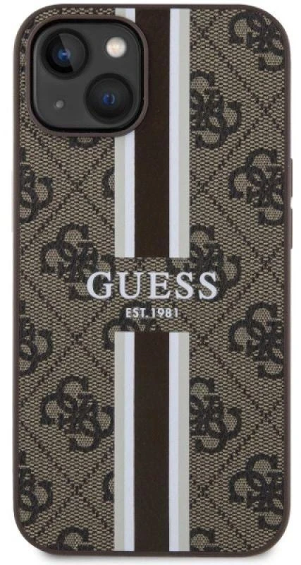 Guess telefono dėklas iPhone 14 6,1 GUHMP14SP4RPSW ruda hartelefono dėklas Magsafe 4G Printed Stripes