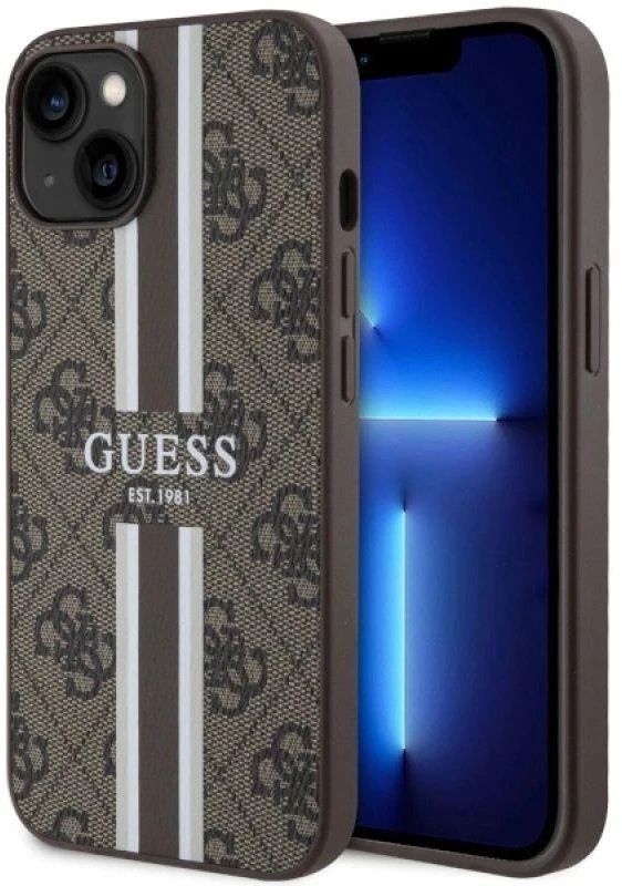 Guess telefono dėklas iPhone 14 6,1 GUHMP14SP4RPSW ruda hartelefono dėklas Magsafe 4G Printed Stripes
