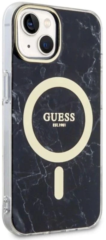 Guess GUHMP14SPCUMAK Apple iPhone 14 / 15 / 13 6.1″ juodos spalvos kietas dėklas Marble MagSafe