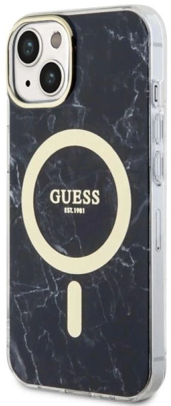 Guess GUHMP14SPCUMAK Apple iPhone 14 / 15 / 13 6.1″ juodos spalvos kietas dėklas Marble MagSafe
