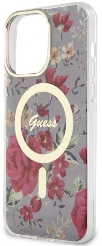 Guess GUHMP14XHCFWSA Apple iPhone 14 Pro Max 6.7″ khaki kietas dėklas Flower MagSafe