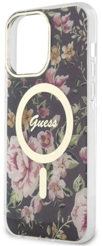 Guess GUHMP14XHCFWSK Apple iPhone 14 Pro Max 6.7″ juodos spalvos kietas dėklas Flower MagSafe