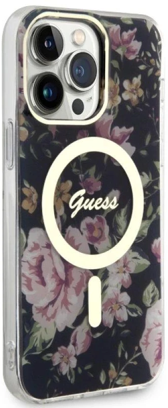 Guess GUHMP14XHCFWSK Apple iPhone 14 Pro Max 6.7″ juodos spalvos kietas dėklas Flower MagSafe