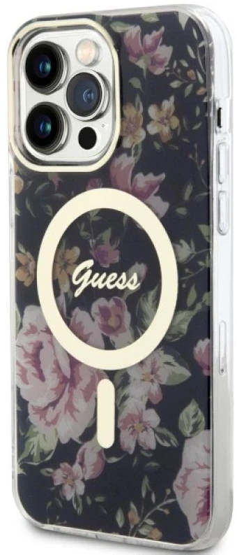 Guess GUHMP14XHCFWSK Apple iPhone 14 Pro Max 6.7″ juodos spalvos kietas dėklas Flower MagSafe