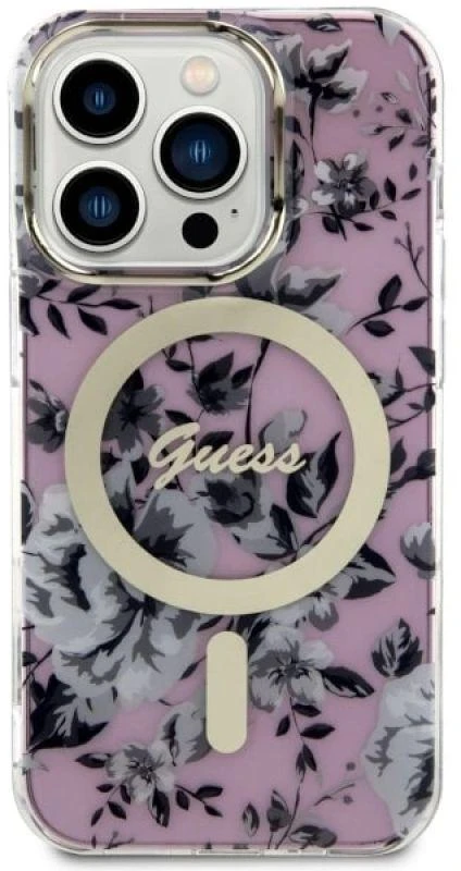 Guess GUHMP14XHCFWSP Apple iPhone 14 Pro Max 6.7″ rožinės spalvos kietas dėklas Flower MagSafe