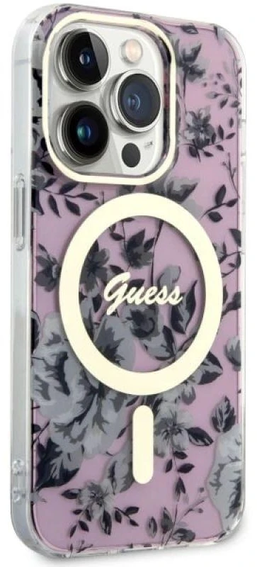 Guess GUHMP14XHCFWSP Apple iPhone 14 Pro Max 6.7″ rožinės spalvos kietas dėklas Flower MagSafe