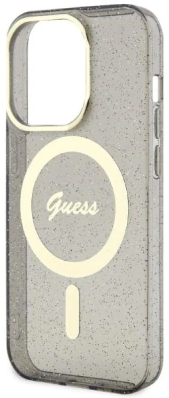 Guess GUHMP14XHCMCGK Apple iPhone 14 Pro Max 6.7″ juodos spalvos kietas dėklas Glitter Gold MagSafe