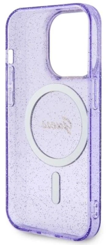 Guess GUHMP14XHCMCGU Apple iPhone 14 Pro Max 6.7″ violetinės spalvos kietas dėklas Glitter Gold MagSafe