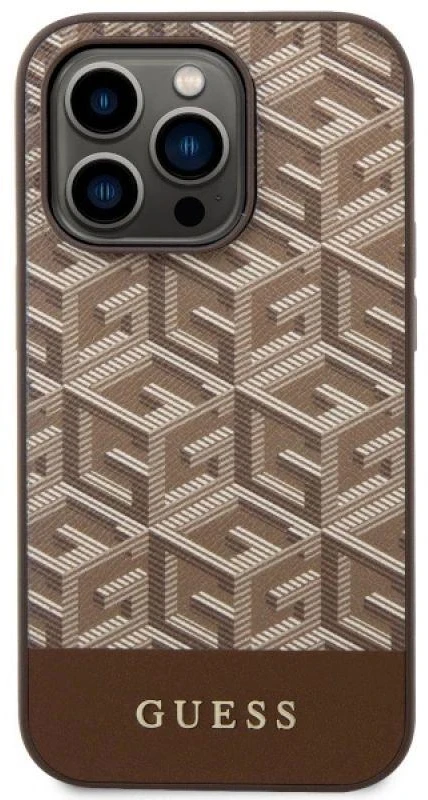 Guess GUHMP14XHGCFSEW Apple iPhone 14 Pro Max 6.7″rudos spalvos kietas dėklas GCube Stripes MagSafe