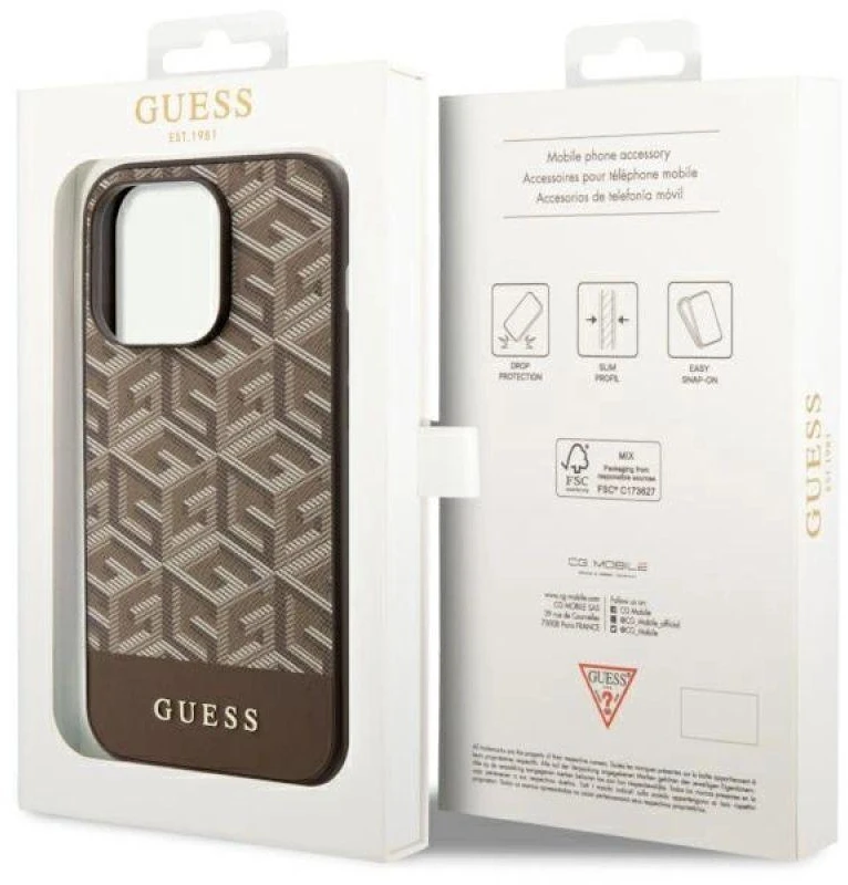 Guess GUHMP14XHGCFSEW Apple iPhone 14 Pro Max 6.7″rudos spalvos kietas dėklas GCube Stripes MagSafe