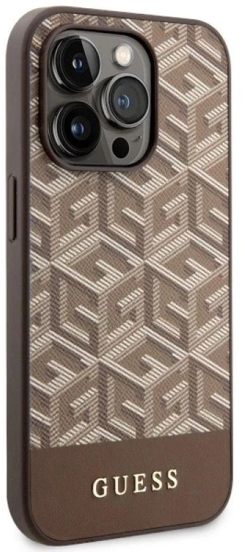 Guess GUHMP14XHGCFSEW Apple iPhone 14 Pro Max 6.7″rudos spalvos kietas dėklas GCube Stripes MagSafe