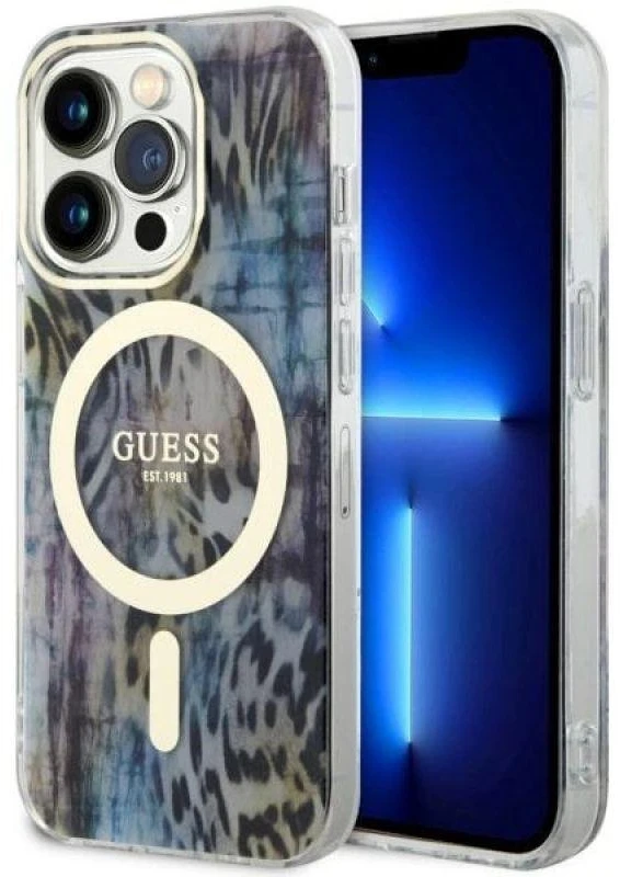 Dėklas GUESS GUHMP14XHLEOPWB IPHONE 14 PRO MAX 6.7 "Mėlynas/Mėlynas HARDCASE LEOPARD MAGSAFE