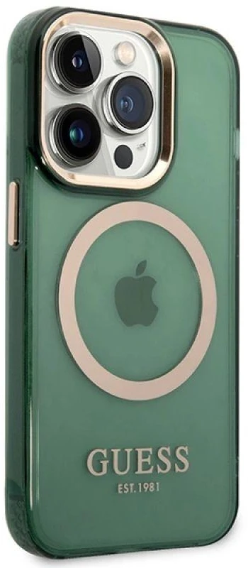 Apple iPhone 14 Pro Max Guess Dėklas Gold Outline Translucent MagSafe žalios spalvos